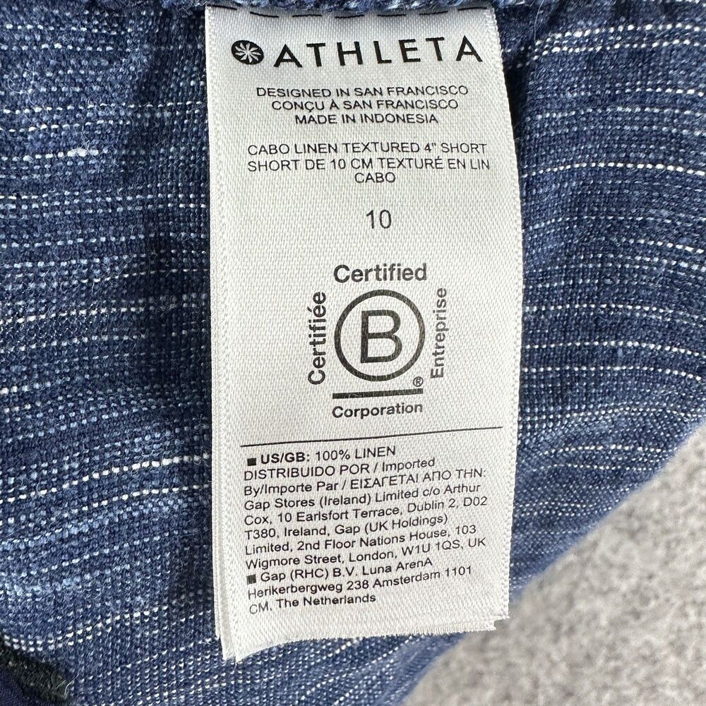 Athleta Cabo Linen Textured Shorts Womens 10 Blue Pull On Drawtstring Pockets 4" - Picture 11 of 13